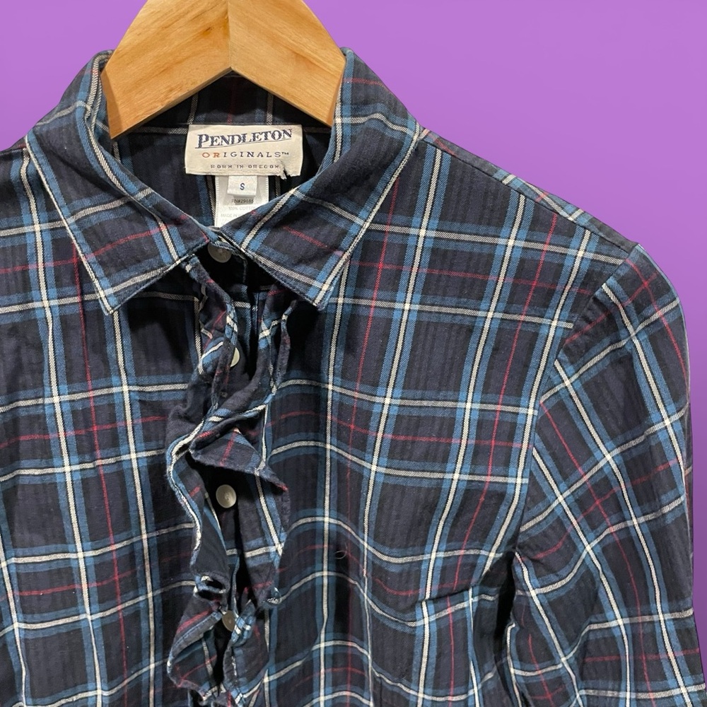 Cute Pendleton Plaid Ruffle Collar Button Front B… - image 2